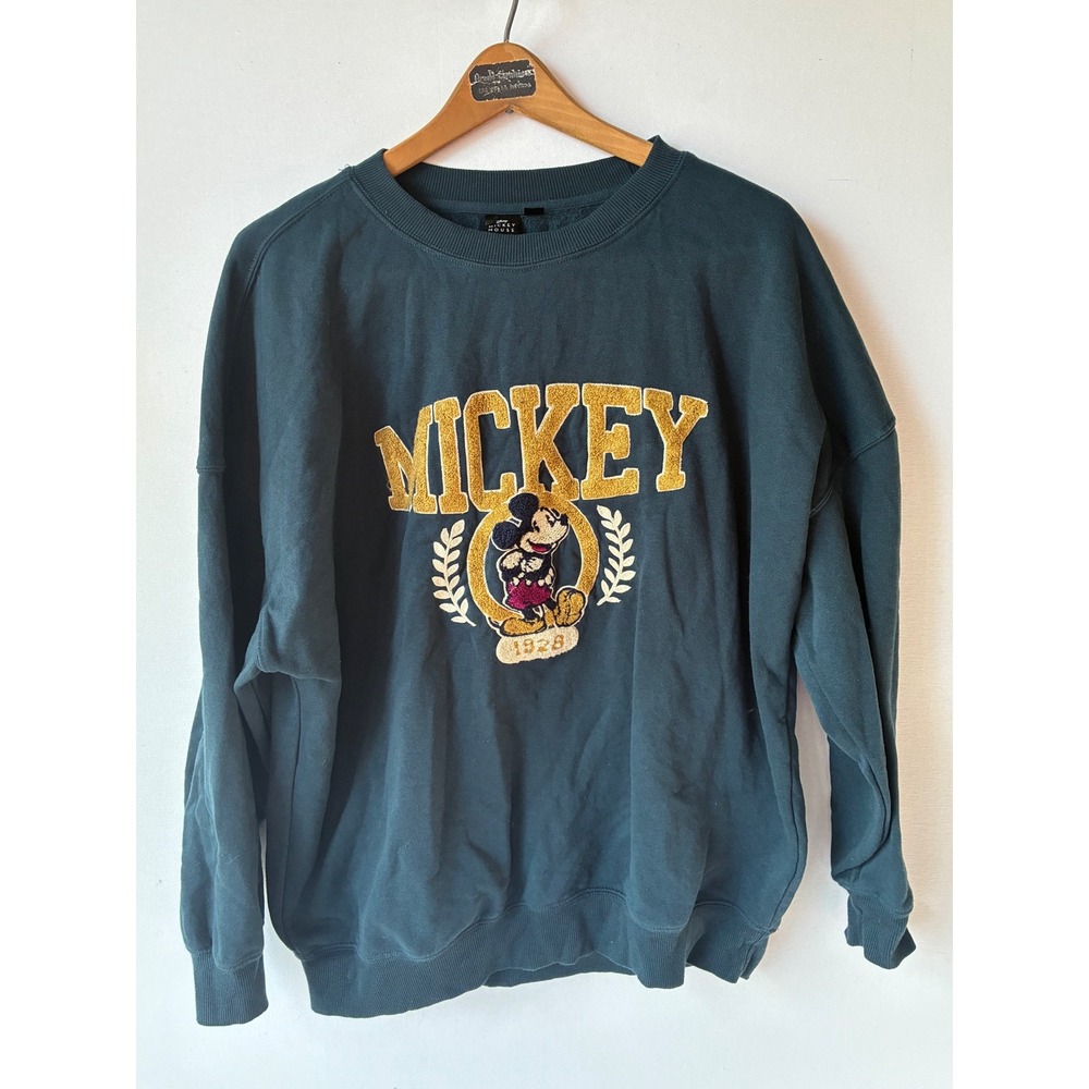 Disney Mickey Mouse Crewneck Sweatshirt Teal Graphic‎ Pullover Womens Medium